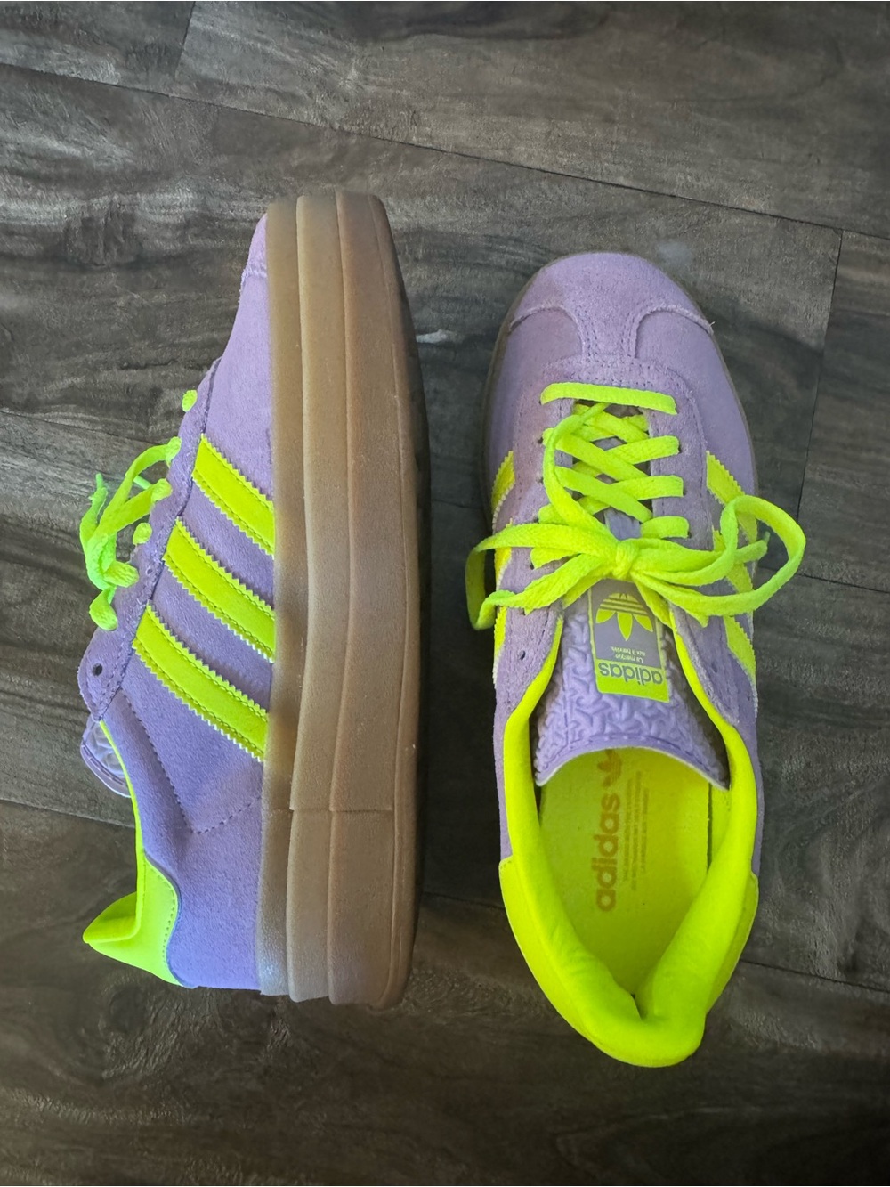 adidas Lavender Suede Sneakers with Neon Yellow Accents